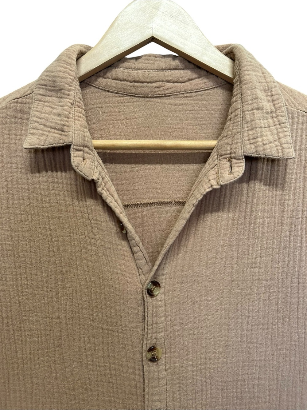 Breezy Gauze Midi Button Front Shirt Dress Terracotta Size L - Picture 3 of 5